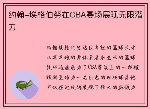 约翰-埃格伯努在CBA赛场展现无限潜力